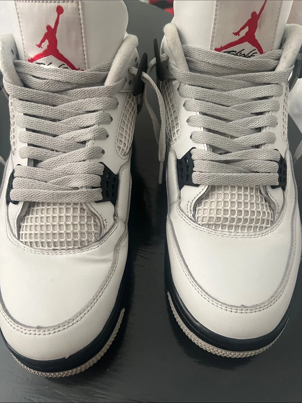 Jordan CEMENT 4s (lace swap) White Black Sneakers with Red Jumpman